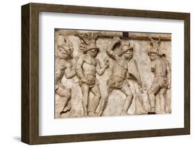 Rome, Italy. Bas relief in the Colosseum of gladiators fighting.-null-Framed Photographic Print