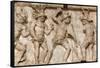 Rome, Italy. Bas relief in the Colosseum of gladiators fighting.-null-Framed Stretched Canvas