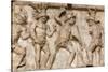 Rome, Italy. Bas relief in the Colosseum of gladiators fighting.-null-Stretched Canvas