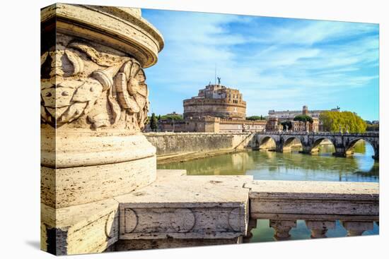 Rome, Italy. Castel Sant'Angelo and Ponte Sant'Angelo seen from Ponte Vittorio Emanuele II.-null-Stretched Canvas