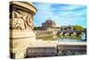 Rome, Italy. Castel Sant'Angelo and Ponte Sant'Angelo seen from Ponte Vittorio Emanuele II.-null-Stretched Canvas