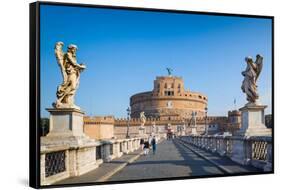 Rome, Italy. Looking across Ponte Sant'Angelo to Castel Sant'Angelo-null-Framed Stretched Canvas