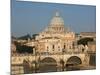 Rome, Italy. St Peter's Basilica. Tiber river and Sant'Angelo Bridge in foreground.-null-Mounted Photographic Print