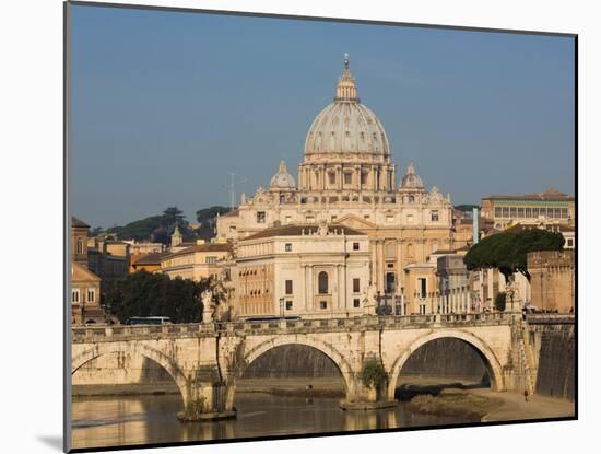 Rome, Italy. St Peter's Basilica. Tiber river and Sant'Angelo Bridge in foreground.-null-Mounted Photographic Print