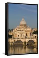 Rome, Italy. St Peter's Basilica. Tiber river and Sant'Angelo Bridge in foreground.-null-Framed Stretched Canvas