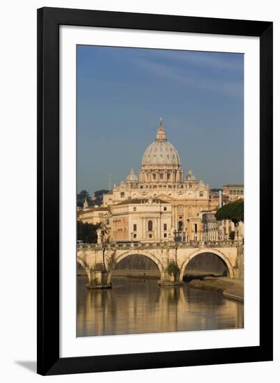 Rome, Italy. St Peter's Basilica. Tiber river and Sant'Angelo Bridge in foreground.-null-Framed Photographic Print