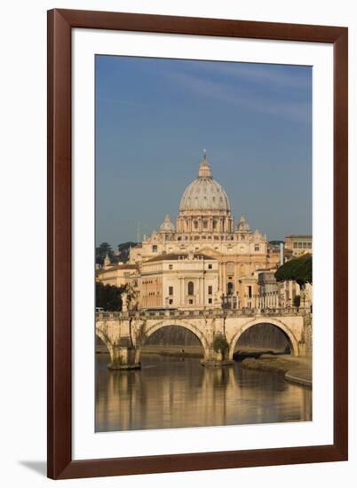 Rome, Italy. St Peter's Basilica. Tiber river and Sant'Angelo Bridge in foreground.-null-Framed Photographic Print