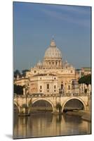 Rome, Italy. St Peter's Basilica. Tiber river and Sant'Angelo Bridge in foreground.-null-Mounted Photographic Print