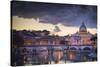 Rome, Lazio, Italy. Sunset on Tevere River, with Saint Peter Cathedral on the Background.-ClickAlps-Stretched Canvas