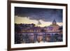 Rome, Lazio, Italy. Sunset on Tevere River, with Saint Peter Cathedral on the Background.-ClickAlps-Framed Photographic Print