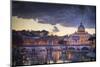 Rome, Lazio, Italy. Sunset on Tevere River, with Saint Peter Cathedral on the Background.-ClickAlps-Mounted Photographic Print