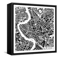 Rome Map Black-Laura Marshall-Framed Stretched Canvas