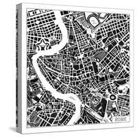 Rome Map Black-Laura Marshall-Stretched Canvas