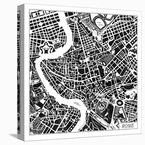Rome Map Black-Laura Marshall-Stretched Canvas