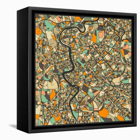 Rome Map-Jazzberry Blue-Framed Stretched Canvas