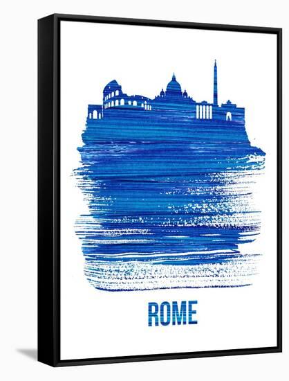 Rome Skyline Brush Stroke - Blue-NaxArt-Framed Stretched Canvas