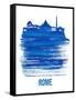 Rome Skyline Brush Stroke - Blue-NaxArt-Framed Stretched Canvas