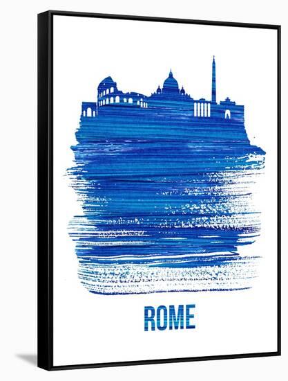 Rome Skyline Brush Stroke - Blue-NaxArt-Framed Stretched Canvas