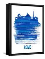 Rome Skyline Brush Stroke - Blue-NaxArt-Framed Stretched Canvas