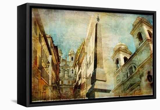 Rome - Spanish Steps - Artistic Collage in Painting Style-Maugli-l-Framed Stretched Canvas