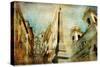 Rome - Spanish Steps - Artistic Collage in Painting Style-Maugli-l-Stretched Canvas