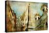 Rome - Spanish Steps - Artistic Collage in Painting Style-Maugli-l-Stretched Canvas