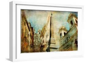 Rome - Spanish Steps - Artistic Collage in Painting Style-Maugli-l-Framed Art Print