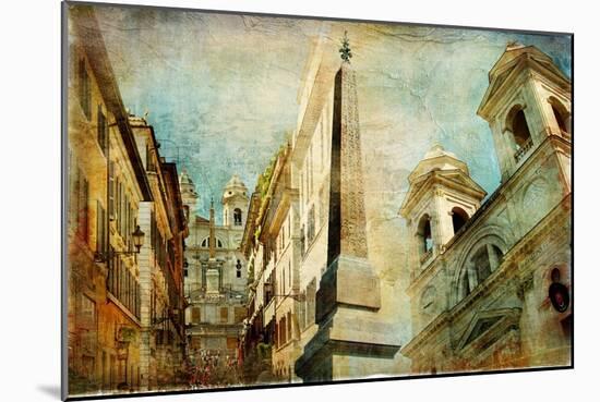 Rome - Spanish Steps - Artistic Collage in Painting Style-Maugli-l-Mounted Art Print