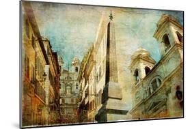 Rome - Spanish Steps - Artistic Collage in Painting Style-Maugli-l-Mounted Art Print