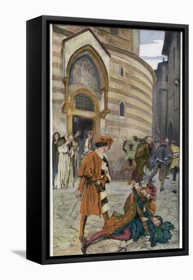 Romeo and Juliet, Act III Scene I, The Death of Mercutio Romeo's Friend-Edwin Austin Abbey-Framed Stretched Canvas