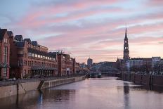 Sunset in Hamburg, German City. Speicherstadt District-romrodinka-Mounted Photographic Print