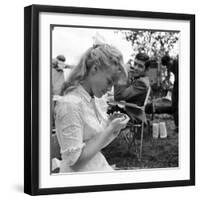 Romy Schneider and Jean-Claude Brialy on set of film Christine, 1958 (b/w photo)-null-Framed Photo