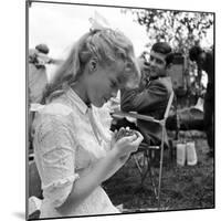 Romy Schneider and Jean-Claude Brialy on set of film Christine, 1958 (b/w photo)-null-Mounted Photo