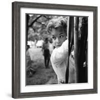 Romy Schneider on set of film Christine, 1958 (b/w photo)-null-Framed Photo