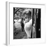 Romy Schneider on set of film Christine, 1958 (b/w photo)-null-Framed Photo