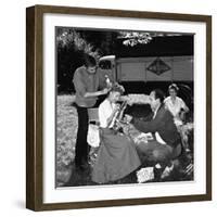 Romy Schneider on set of film Christine, 1958 (b/w photo)-null-Framed Photo