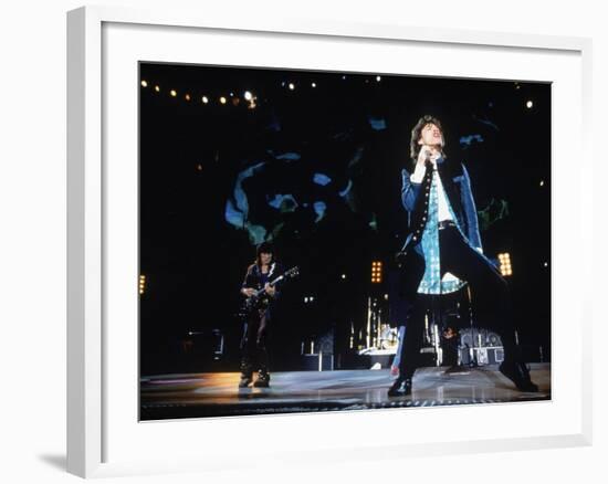 Ron Wood and Mick Jagger During a Performance by the Rolling Stones-null-Framed Premium Photographic Print