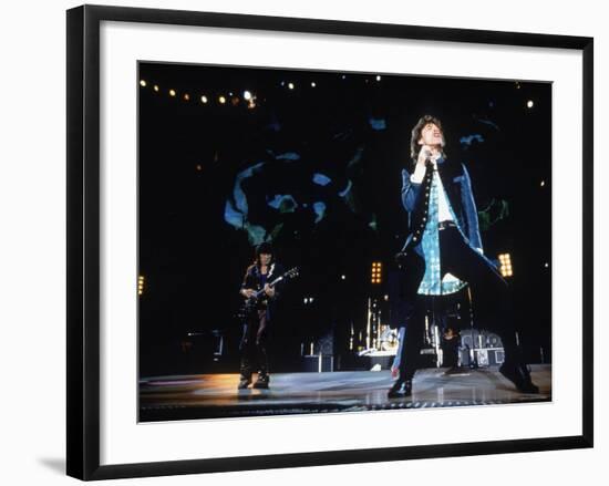 Ron Wood and Mick Jagger During a Performance by the Rolling Stones-null-Framed Premium Photographic Print