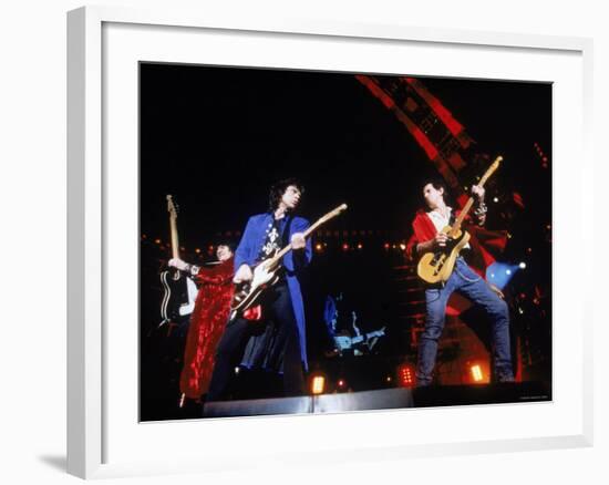 Ron Wood, Mick Jagger and Keith Richards During a Performance by the Rolling Stones-null-Framed Premium Photographic Print