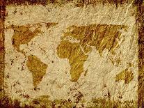 World Map Overlaid On Textured Paper With Border-Ronald Hudson-Stretched Canvas