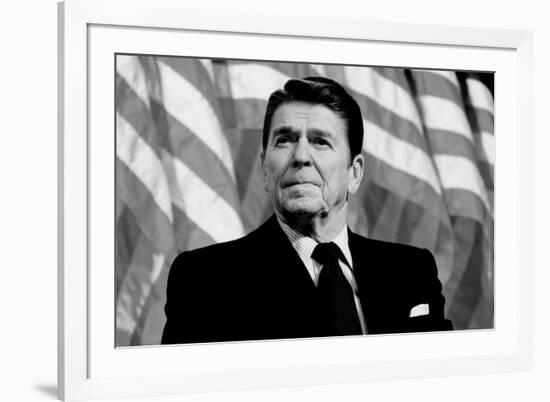 Ronald Reagan American Flag Black White-null-Framed Photo