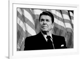 Ronald Reagan American Flag Black White-null-Framed Photo