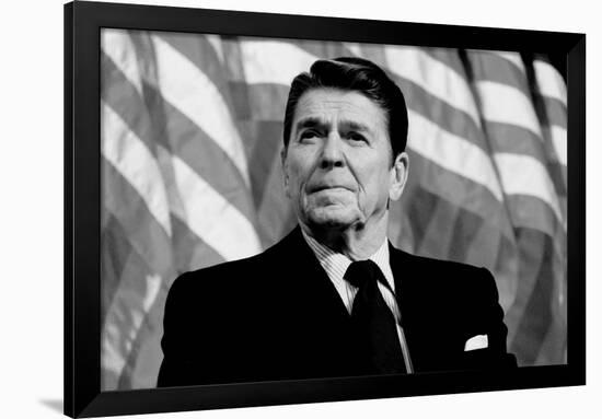 Ronald Reagan American Flag Black White-null-Framed Photo