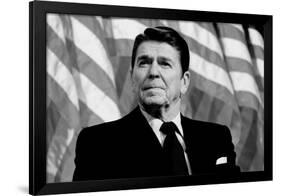 Ronald Reagan American Flag Black White-null-Framed Photo