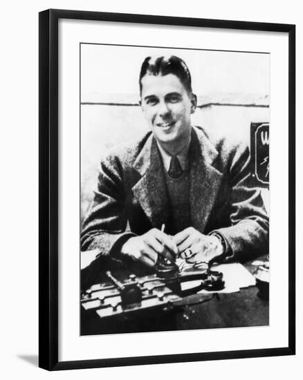 Ronald Reagan Was a Sports Announcer at Radio Station Who in Des Moines, Iowa, ca 1930s-null-Framed Photo