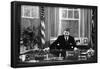 Ronald Regan Desk Oval Office Black White Archival Photo Poster-null-Framed Poster