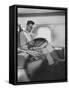 Ronald W. Reagan, Candidate for Governor of California, Traveling on Plane to Campaign in San Jose-Bill Ray-Framed Stretched Canvas