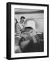 Ronald W. Reagan, Candidate for Governor of California, Traveling on Plane to Campaign in San Jose-Bill Ray-Framed Photographic Print
