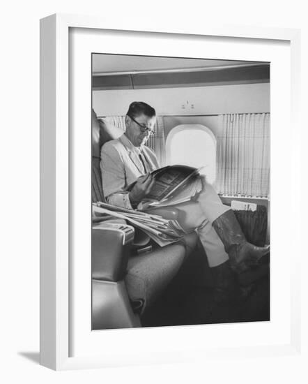 Ronald W. Reagan, Candidate for Governor of California, Traveling on Plane to Campaign in San Jose-Bill Ray-Framed Photographic Print