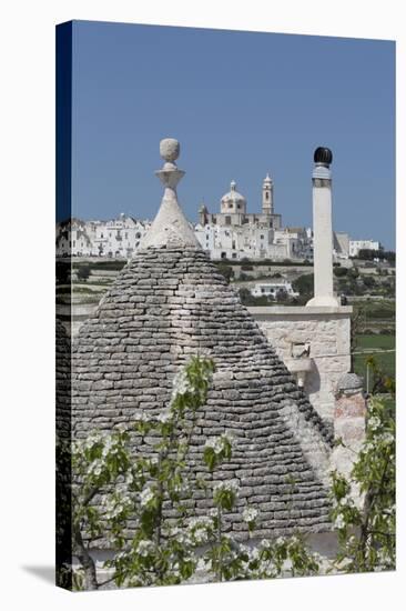 Roof of Traditional Trullo with Locorotondo in Distance, Puglia, Italy, Europe-Martin-Stretched Canvas